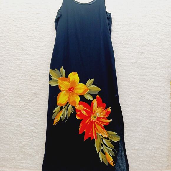 Dress Maxi Size M Black Goth Revival Bloomcore Cruise Resort Tropical Vacation - Picture 2 of 14